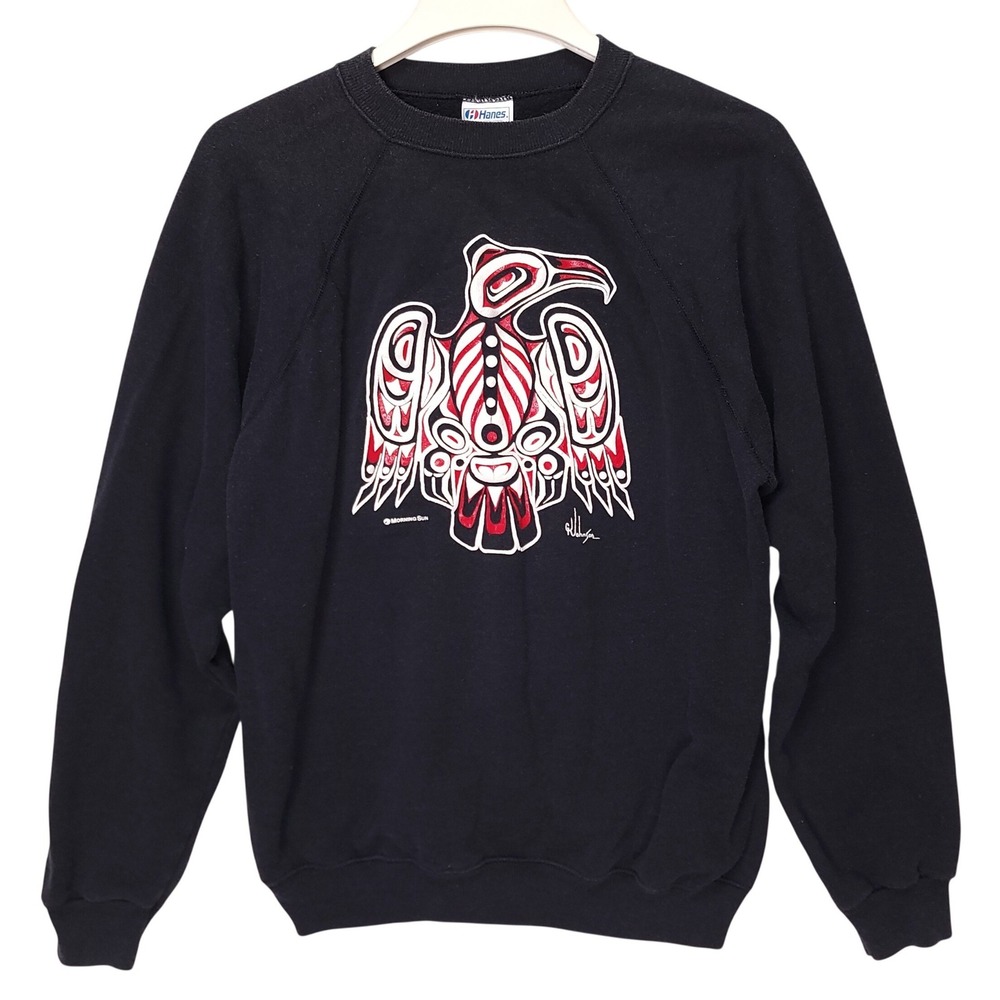 Vintage Hanes Morning Sun Rick‎ Johnson Native Eagle Sweatshirt Black Mens XL